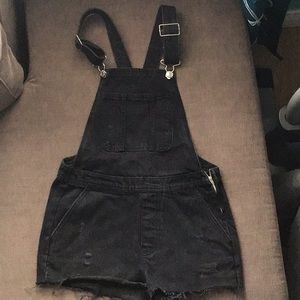 Black denim short short jumpsuit